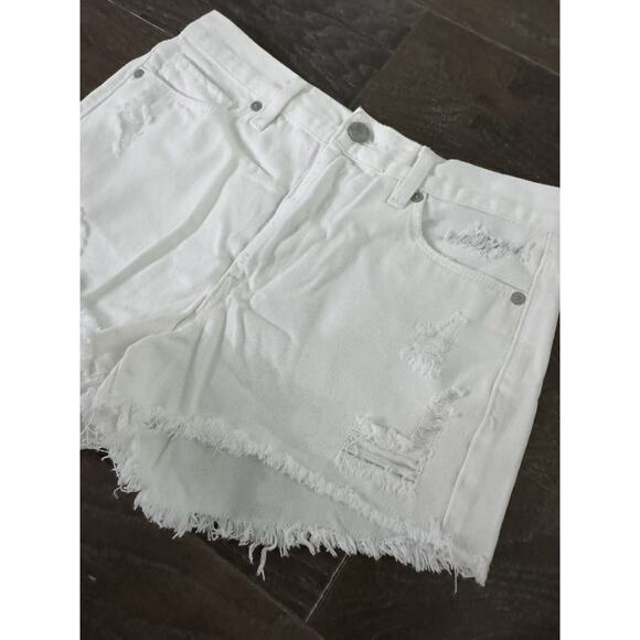 Blank NYC Denim High Rise Button Fly size 27 Distressed Cut Off Shorts White - Picture 2 of 5
